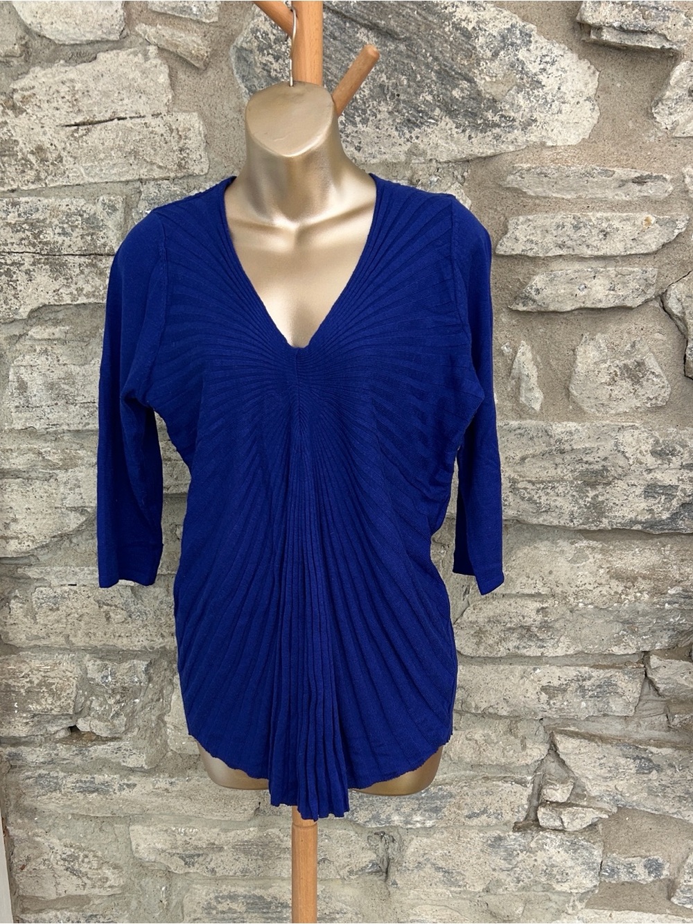 Royal Blue V-Neck Pleated sweater